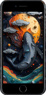 3D пластиковий глянцевий чехол Кит у космосі для Apple iPhone SE 2022 - 6328c-3737 изображение 