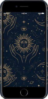 3D пластиковый матовый чехол Celestial Harmony: Sun & Moon Gold Mystic Pattern для Apple iPhone SE 2022 - 6778m-3737 изображение 
