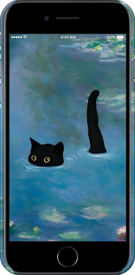 3D пластиковий глянцевий чехол Із зображенням кота та водяної лілії Monet для Apple iPhone SE 2020 - 6519c-2013 изображение 