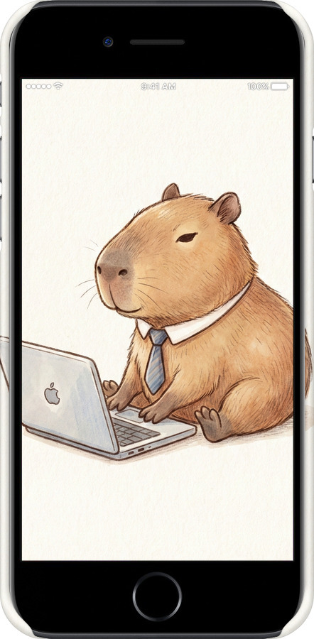 3D пластиковый матовый чехол Funny Capybara CEO Working для Apple iPhone SE 2022 - 6777m-3737 изображение 