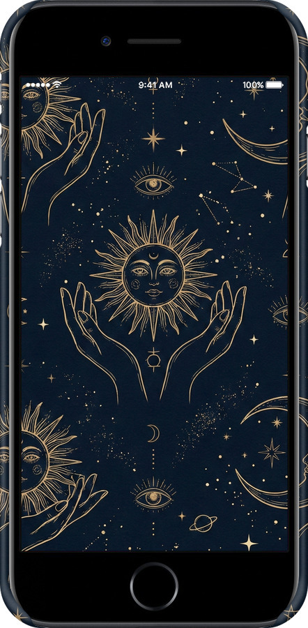 3D пластиковый матовый чехол Celestial Harmony: Sun & Moon Gold Mystic Pattern для Apple iPhone SE 2022 - 6778m-3737 изображение 