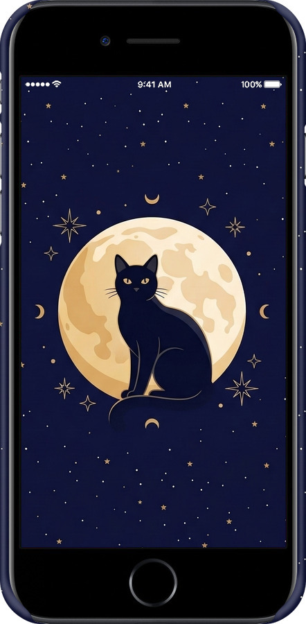 3D пластиковый глянцевый чехол Cute Cat Celestial/Witchy для Apple iPhone SE 2020 - 6787c-2013 изображение 