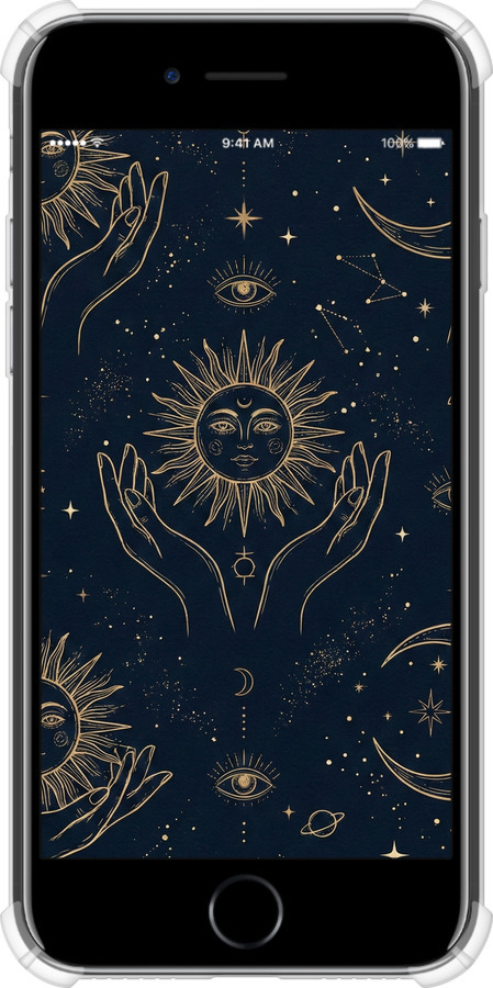 Силикон с усиленными углами чехол Celestial Harmony: Sun & Moon Gold Mystic Pattern для Apple iPhone SE 2022 - 6778sp-3737 изображение 