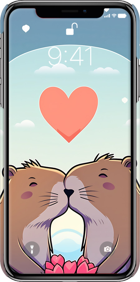 3D пластиковый глянцевый чехол Капибара любовь для Apple iPhone XS - 6027c-1583 изображение 