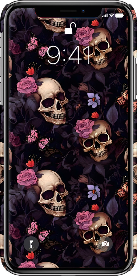3D пластиковий матовий чехол Черепи та троянди для Apple iPhone XS - 6316m-1583 изображение 