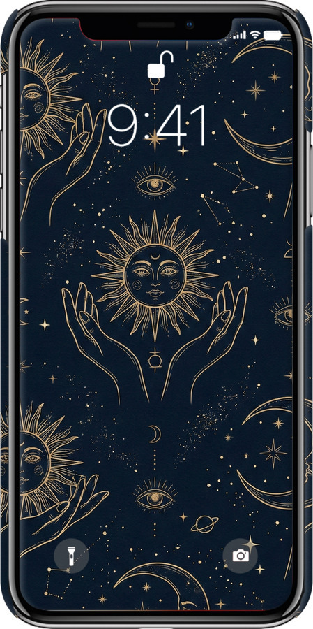 3D пластиковый матовый чехол Celestial Harmony: Sun & Moon Gold Mystic Pattern для Apple iPhone X - 6778m-1050 изображение 
