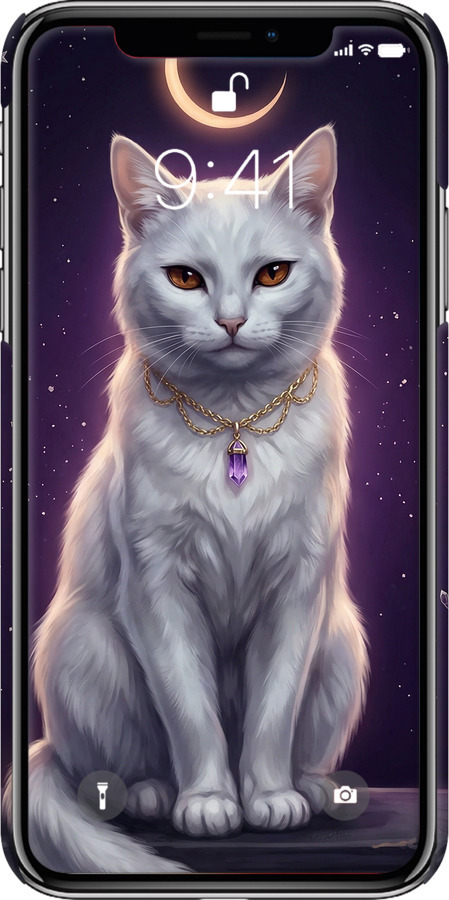 3D пластиковий глянцевий чехол Mystic White Cat Gothic Dark Purple Gold для Apple iPhone X - 6805c-1050 изображение 