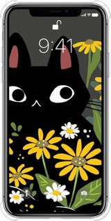 Силикон с усиленными углами чехол Черный кот с цветами для Apple iPhone XS - 6448sp-1583 изображение 