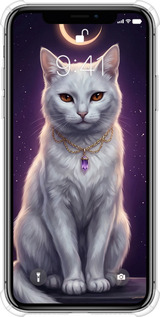 Силикон с усиленными углами чехол Mystic White Cat Gothic Dark Purple Gold для Apple iPhone XS - 6805sp-1583 изображение 