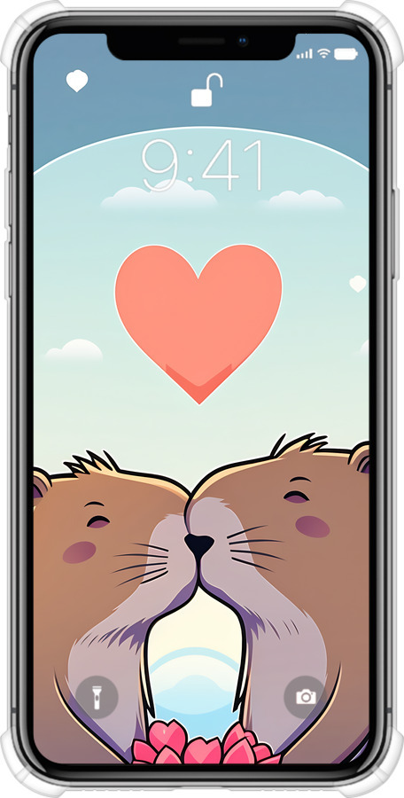 Силикон с усиленными углами чехол Капибара любовь для Apple iPhone X - 6027sp-1050 изображение 