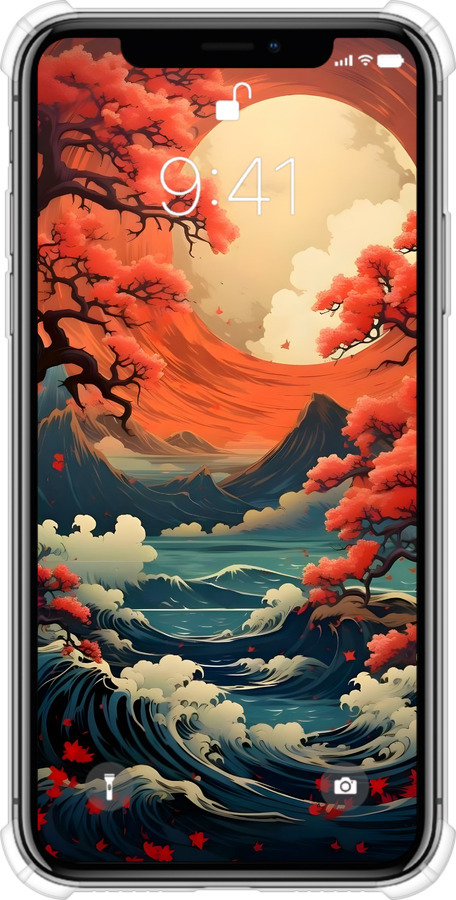 Силіконовий протиударний с посиленими кутами чехол Природа Японії для Apple iPhone XS - 6327sp-1583 изображение 