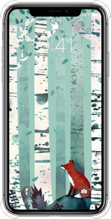 Силикон с усиленными углами чехол Лис в зелёном лесу для Apple iPhone X - 6547sp-1050 изображение 