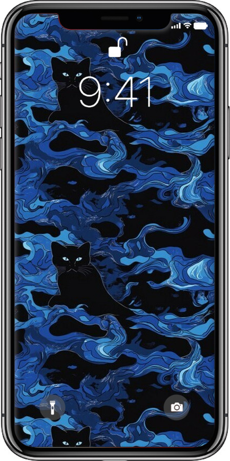 2D пластиковый чехол Абстрактный узор черных котов на синем фоне для Apple iPhone X - 6525t-1050 изображение 