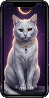 3D пластиковый глянцевый чехол Mystic White Cat Gothic Dark Purple Gold для Apple iPhone XR - 6805c-1560 изображение 