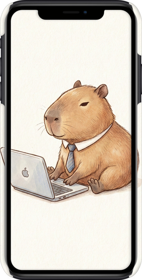 3D пластиковый глянцевый чехол Funny Capybara CEO Working для Apple iPhone XR - 6777c-1560 изображение 