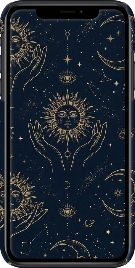 3D пластиковый глянцевый чехол Celestial Harmony: Sun & Moon Gold Mystic Pattern для Apple iPhone XR - 6778c-1560 изображение 