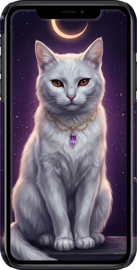 3D пластиковый глянцевый чехол Mystic White Cat Gothic Dark Purple Gold для Apple iPhone XR - 6805c-1560 изображение 