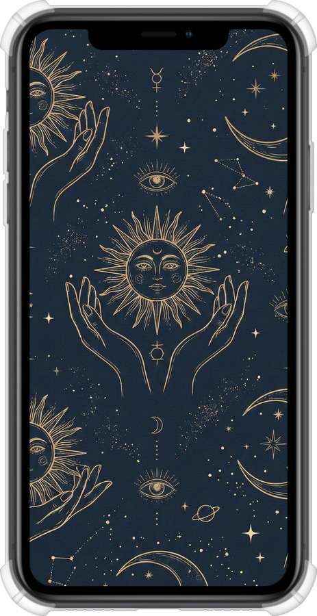 Силіконовий протиударний с посиленими кутами чехол Celestial Harmony: Sun & Moon Gold Mystic Pattern для Apple iPhone XR - 6778sp-1560 изображение 