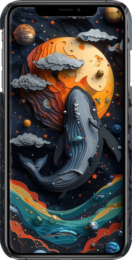 3D пластиковий глянцевий чехол Кит у космосі для Apple iPhone XS Max - 6328c-1557 изображение 