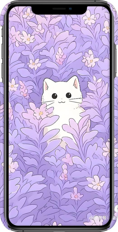 3D пластиковий глянцевий чехол Котик в цветах для Apple iPhone XS Max - 6390c-1557 изображение 