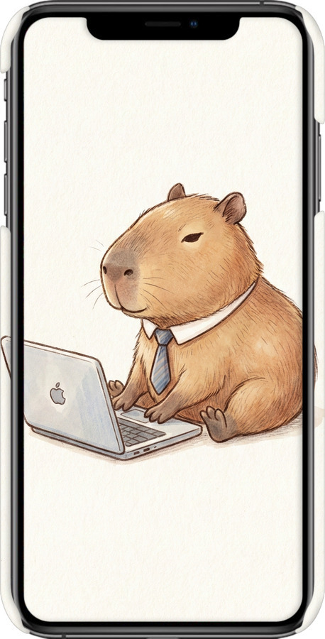 3D пластиковый глянцевый чехол Funny Capybara CEO Working для Apple iPhone XS Max - 6777c-1557 изображение 