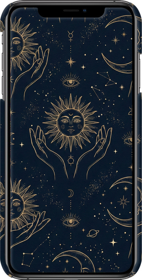 3D пластиковий матовий чехол Celestial Harmony: Sun & Moon Gold Mystic Pattern для Apple iPhone XS Max - 6778m-1557 изображение 