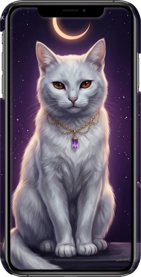 3D пластиковый глянцевый чехол Mystic White Cat Gothic Dark Purple Gold для Apple iPhone XS Max - 6805c-1557 изображение 