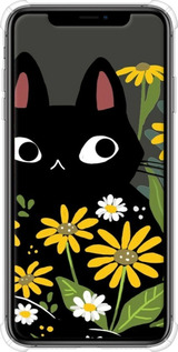 Силикон с усиленными углами чехол Черный кот с цветами для Apple iPhone XS Max - 6448sp-1557 изображение 