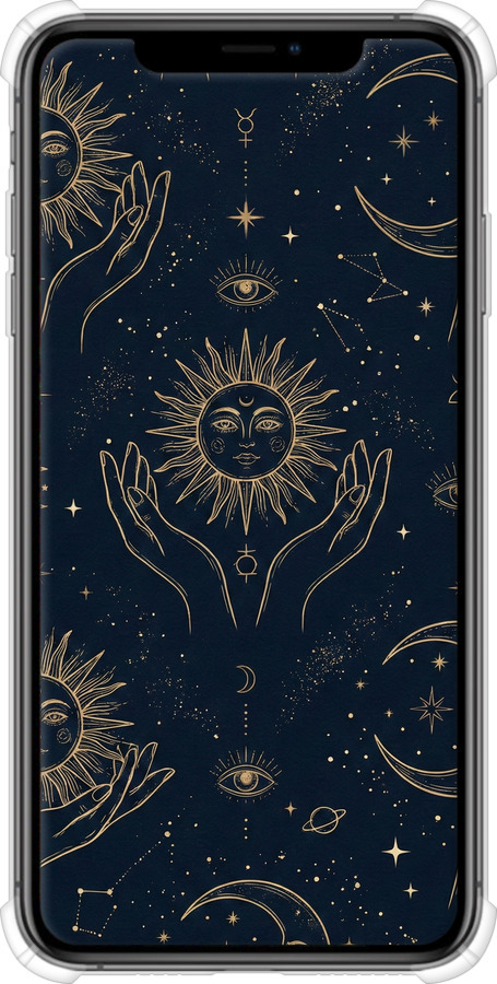 Силикон с усиленными углами чехол Celestial Harmony: Sun & Moon Gold Mystic Pattern для Apple iPhone XS Max - 6778sp-1557 изображение 