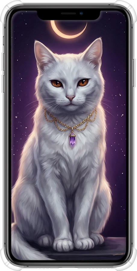 Силикон с усиленными углами чехол Mystic White Cat Gothic Dark Purple Gold для Apple iPhone XS Max - 6805sp-1557 изображение 