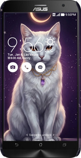 3D пластиковый глянцевый чехол Mystic White Cat Gothic Dark Purple Gold для Asus Zenfone 2 ZE551ML - 6805c-122 изображение 