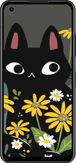 Силиконовый чехол Черный кот с цветами для Asus Zenfone 9 - 6448u-2842 изображение 