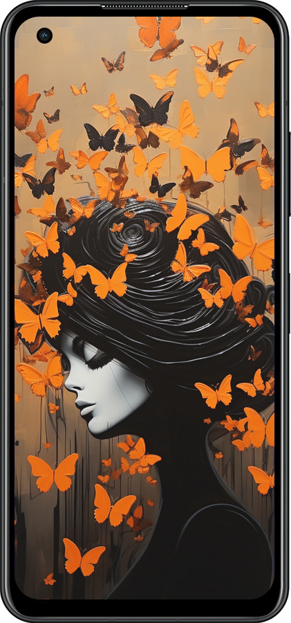 Силиконовый чехол Чехол для телефона Девушка с оранжевыми бабочками для Asus Zenfone 9 - 5940u-2842 изображение 