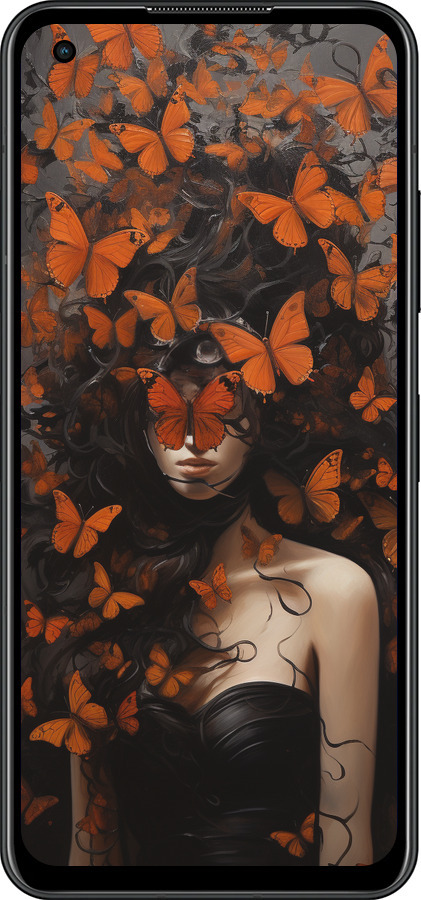 Силиконовый чехол Девушка с оранжевыми бабочками для Asus Zenfone 9 - 5941u-2842 изображение 