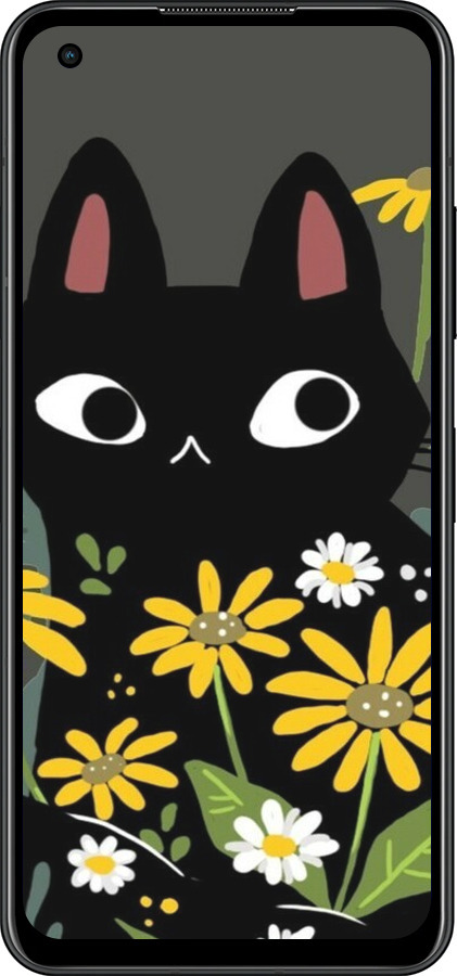 Силиконовый чехол Черный кот с цветами для Asus Zenfone 9 - 6448u-2842 изображение 