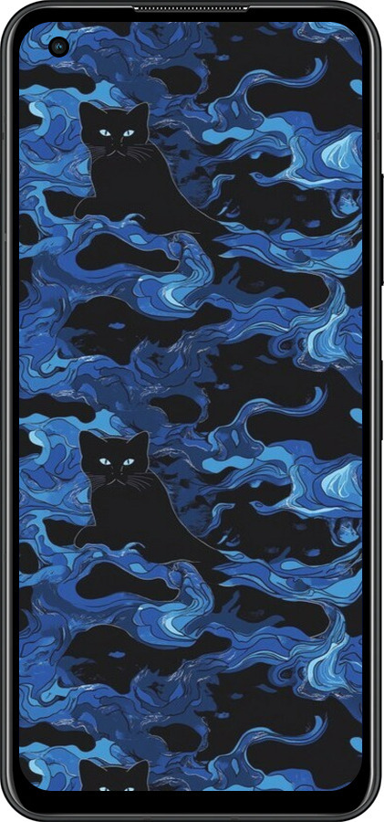 Силіконовий чехол Візерунок чорних котів на блакитному фоні для Asus Zenfone 9 - 6525u-2842 изображение 