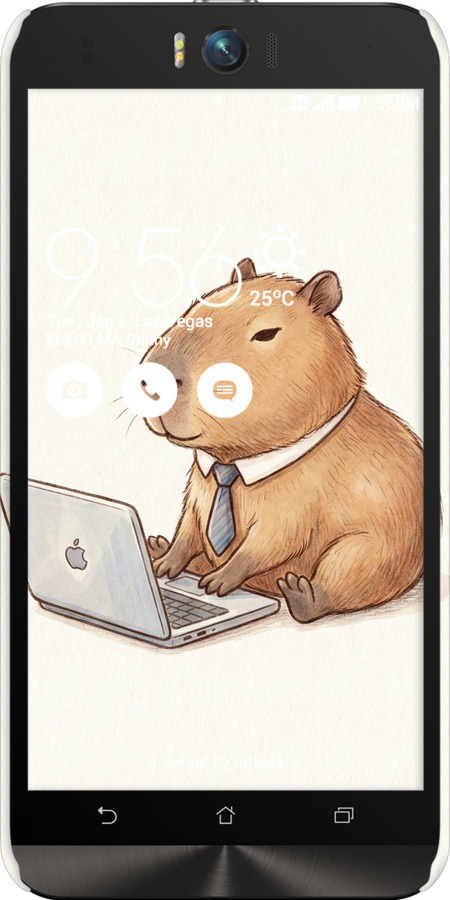 3D пластиковый матовый чехол Funny Capybara CEO Working для Asus ZenFone Selfie ZD551KL - 6777m-116 изображение 