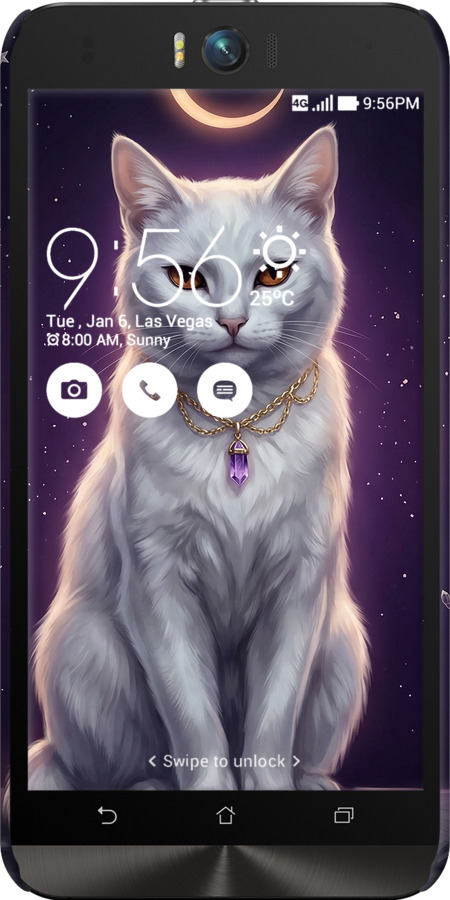 3D пластиковый матовый чехол Mystic White Cat Gothic Dark Purple Gold для Asus ZenFone Selfie ZD551KL - 6805m-116 изображение 