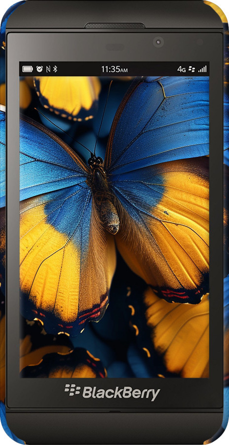 3D пластиковый глянцевый чехол Желто-голубые бабочки для Blackberry Z10 - 6046c-392 изображение 