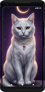 3D пластиковый матовый чехол Mystic White Cat Gothic Dark Purple Gold для Google PixeL 2 XL - 6805m-1643 изображение 