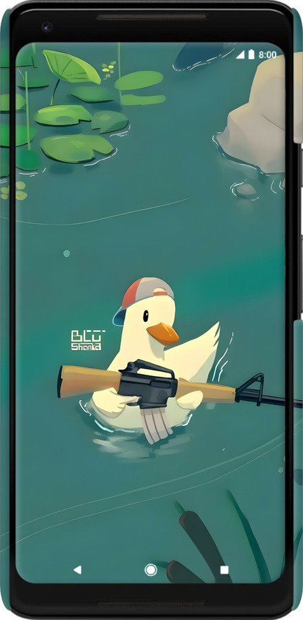 3D пластиковый матовый чехол Уточка с автоматом для Google PixeL 2 XL - 6356m-1643 изображение 
