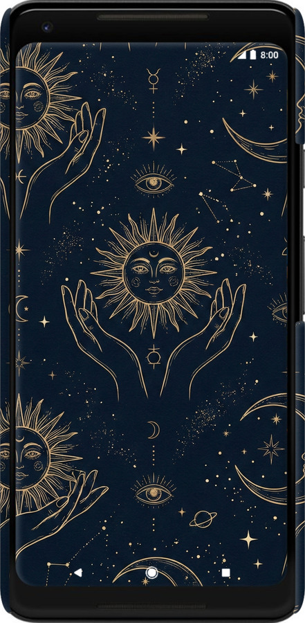 3D пластиковый матовый чехол Celestial Harmony: Sun & Moon Gold Mystic Pattern для Google PixeL 2 XL - 6778m-1643 изображение 
