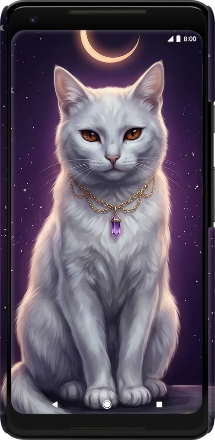3D пластиковый матовый чехол Mystic White Cat Gothic Dark Purple Gold для Google PixeL 2 XL - 6805m-1643 изображение 