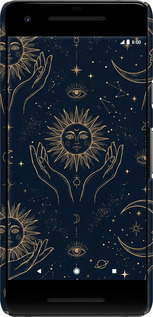 3D пластиковый матовый чехол Celestial Harmony: Sun & Moon Gold Mystic Pattern для Google Pixel 2 - 6778m-1075 изображение 