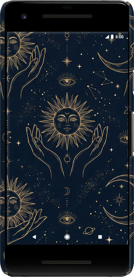 3D пластиковый матовый чехол Celestial Harmony: Sun & Moon Gold Mystic Pattern для Google Pixel 2 - 6778m-1075 изображение 