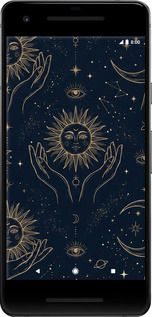 2D пластиковый чехол Celestial Harmony: Sun & Moon Gold Mystic Pattern для Google Pixel 2 - 6778t-1075 изображение 