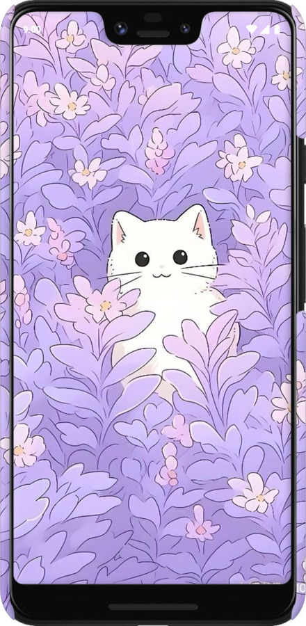 3D пластиковий матовий чехол Котик в цветах для Google Pixel 3 XL - 6390m-1523 изображение 