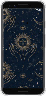 Силикон с усиленными углами чехол Celestial Harmony: Sun & Moon Gold Mystic Pattern для Google Pixel 3 - 6778sp-1528 изображение 