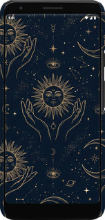 3D пластиковий матовий чехол Celestial Harmony: Sun & Moon Gold Mystic Pattern для Google Pixel 3a XL - 6778m-1713 изображение 