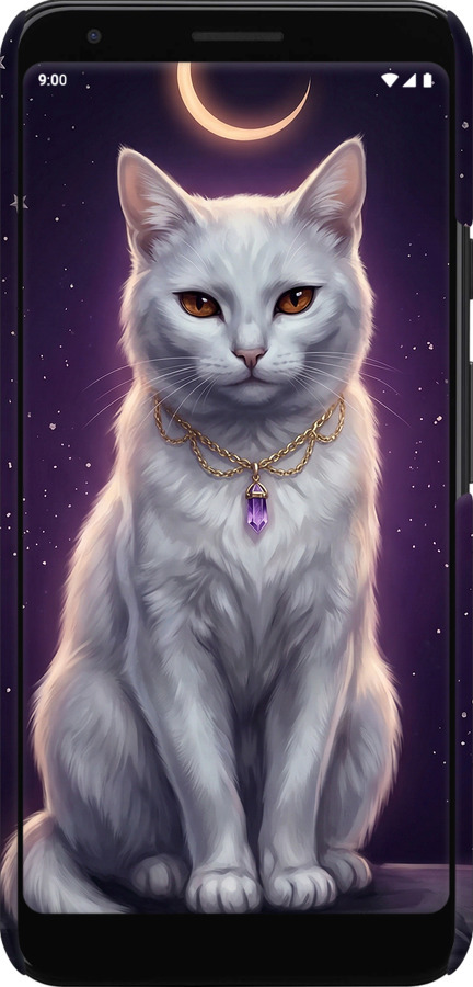 3D пластиковый матовый чехол Mystic White Cat Gothic Dark Purple Gold для Google Pixel 3a XL - 6805m-1713 изображение 